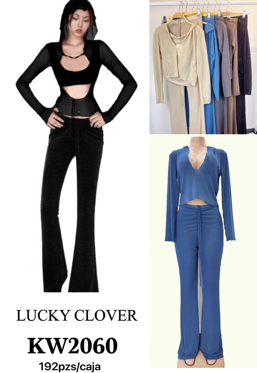 Conjunto de top con capucha y pantalón-KW2060