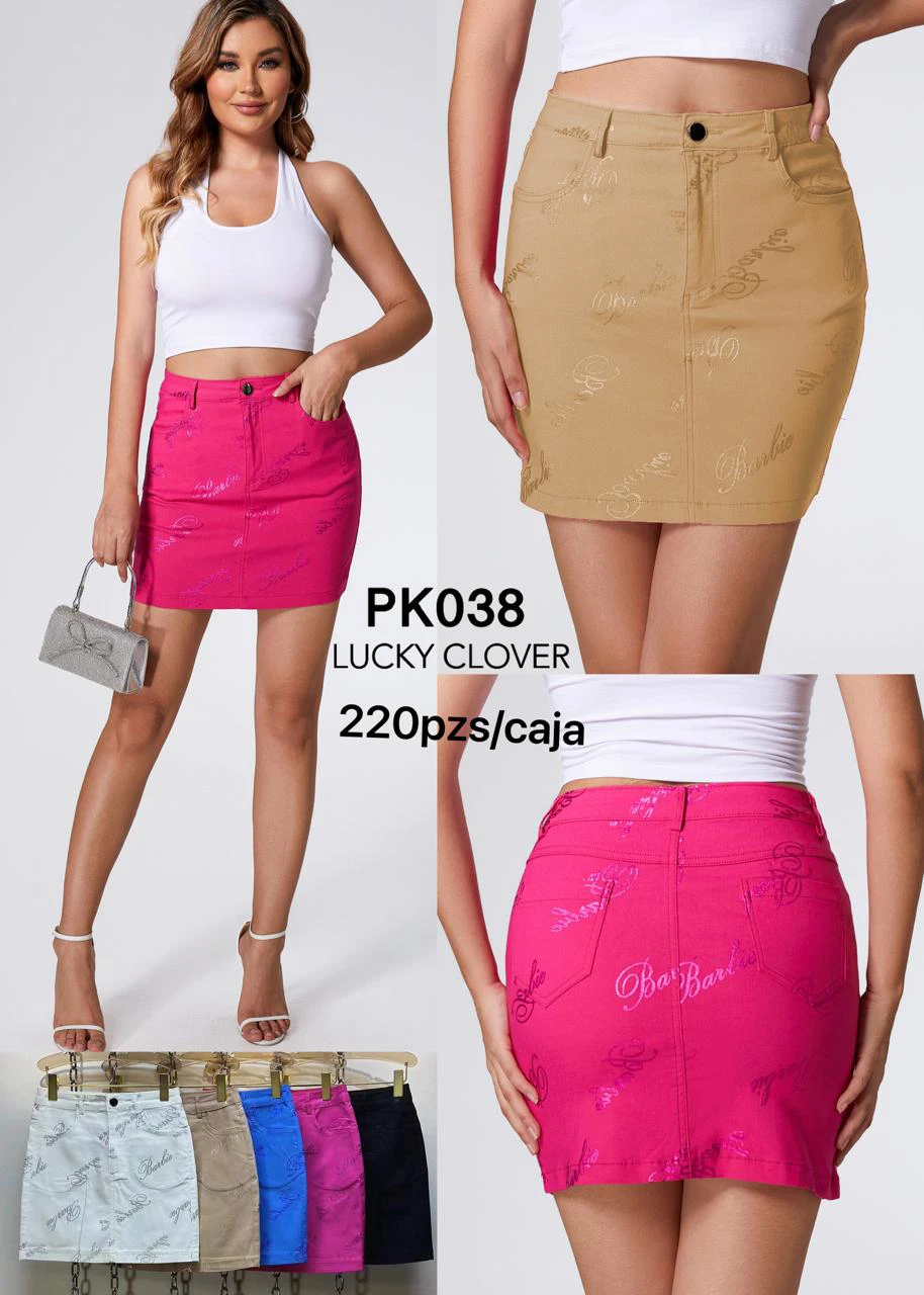 Minifalda de mezclilla con estampado ‘Barbie’-PK038