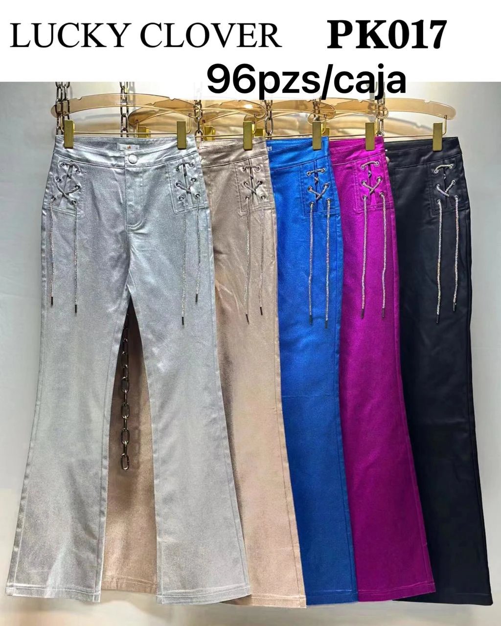 Pantalones acampanados con cordones brillantes-PK017