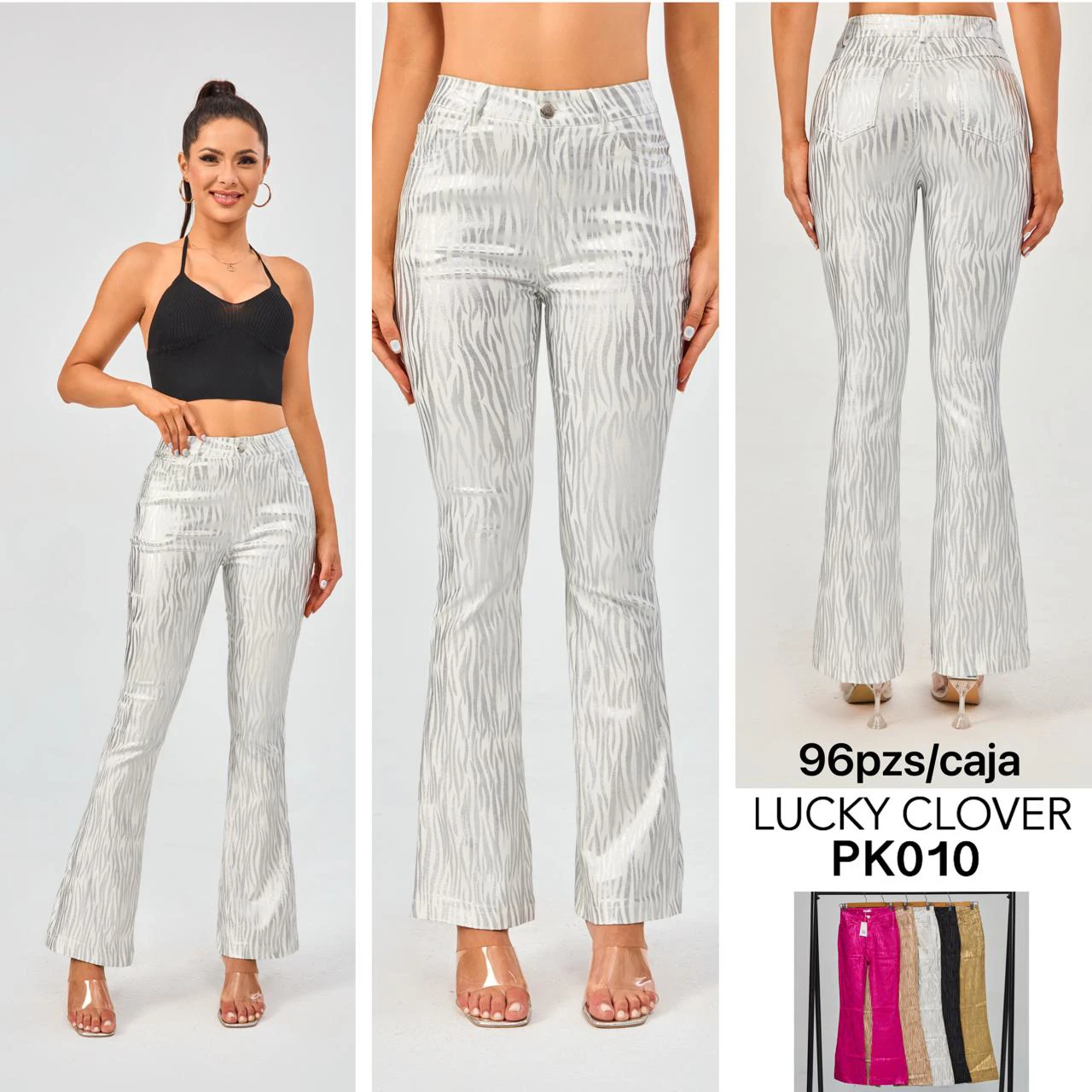 Pantalones de corte acampanado con estampado-PK010