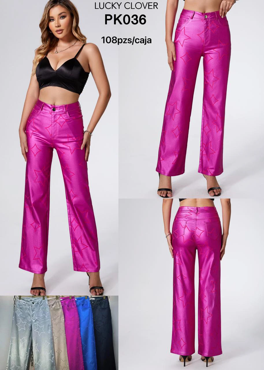 Pantalones de pierna recta con estampado de estrellas-PK036