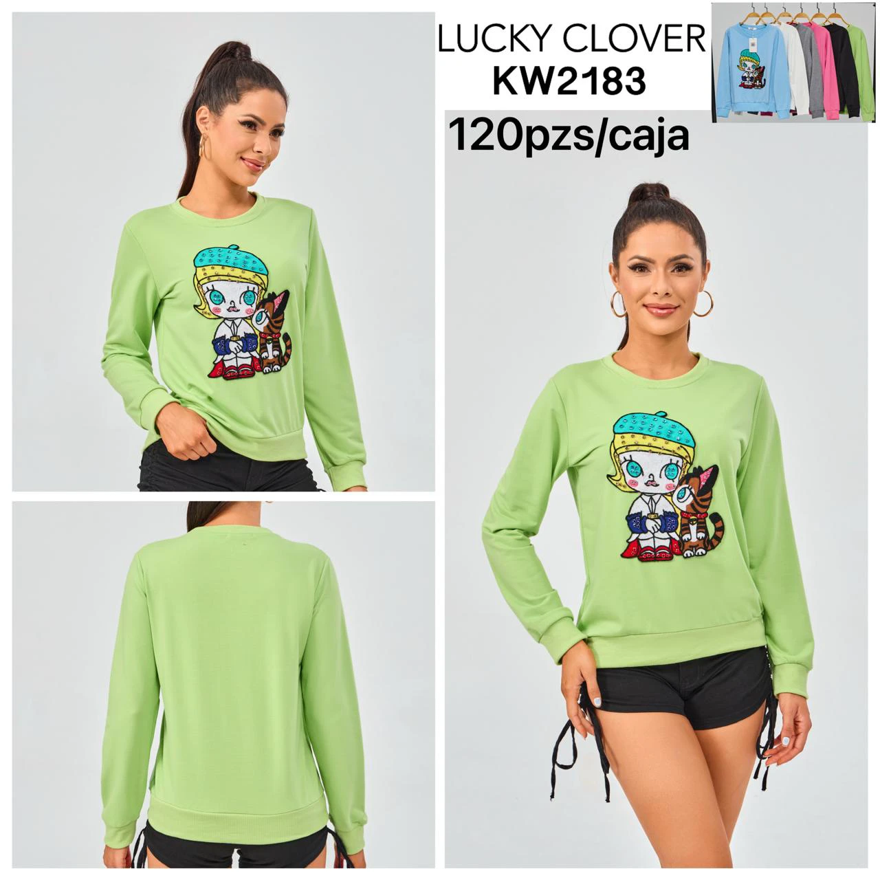Sudadera con capucha y estampado de dibujo animado-KW2183