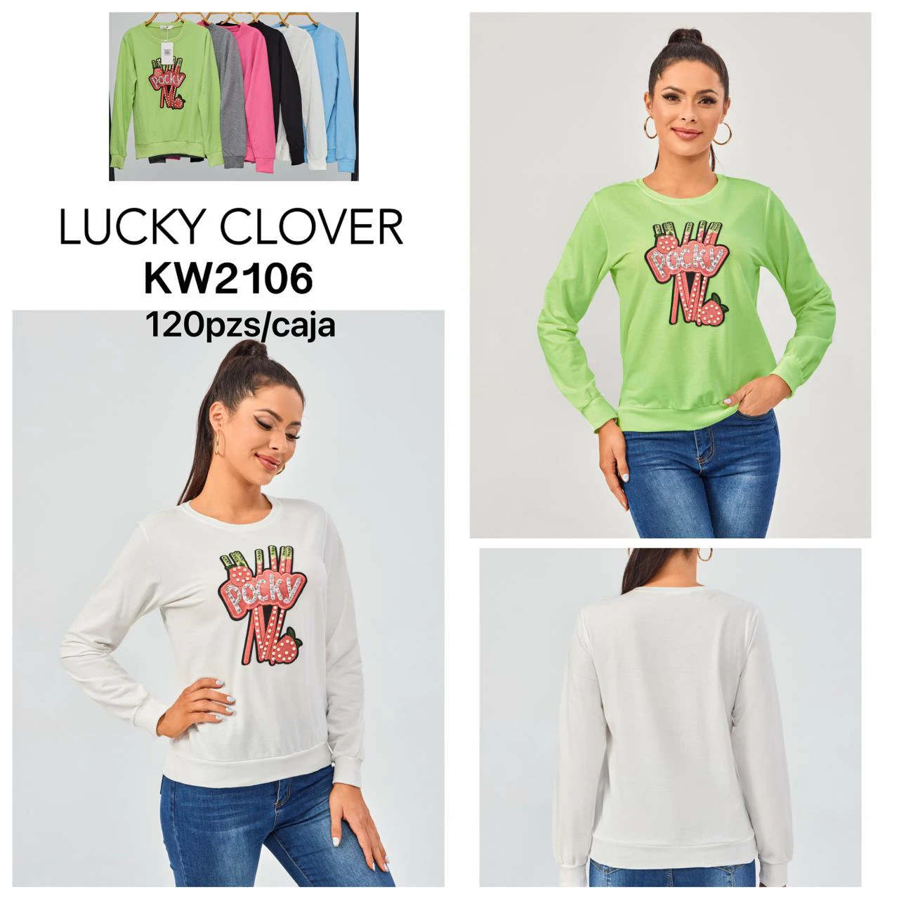 Sudadera de cuello redondo con estampado de Pocky-KW2106