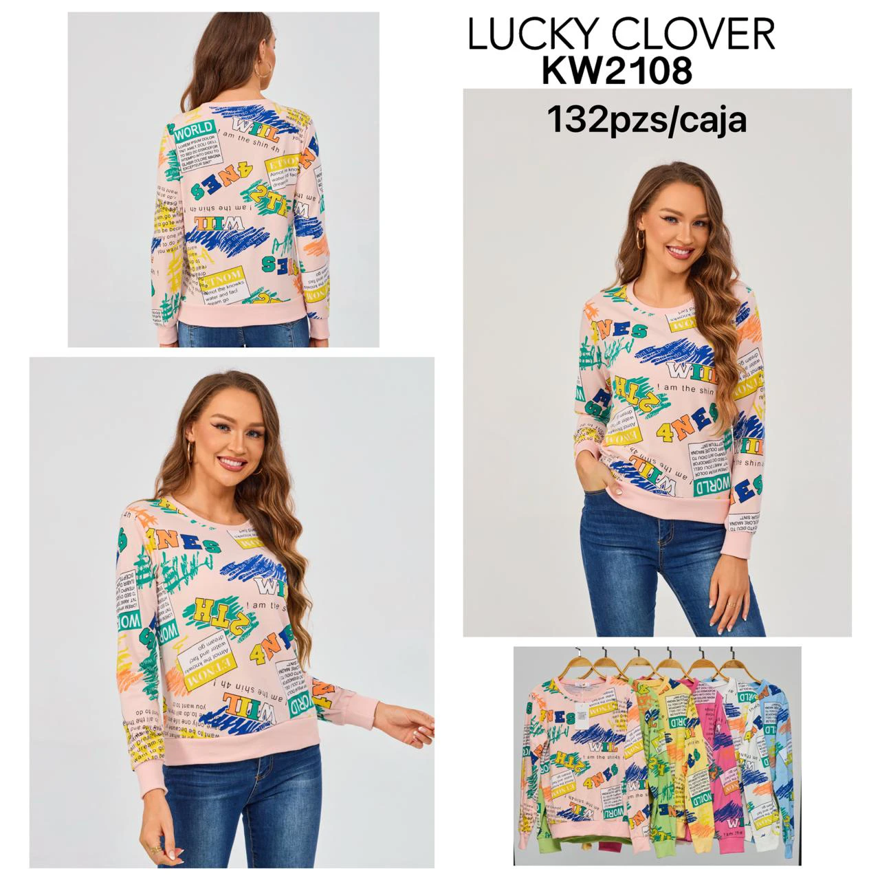 Sudadera de cuello redondo con estampado gráfico-KW2108