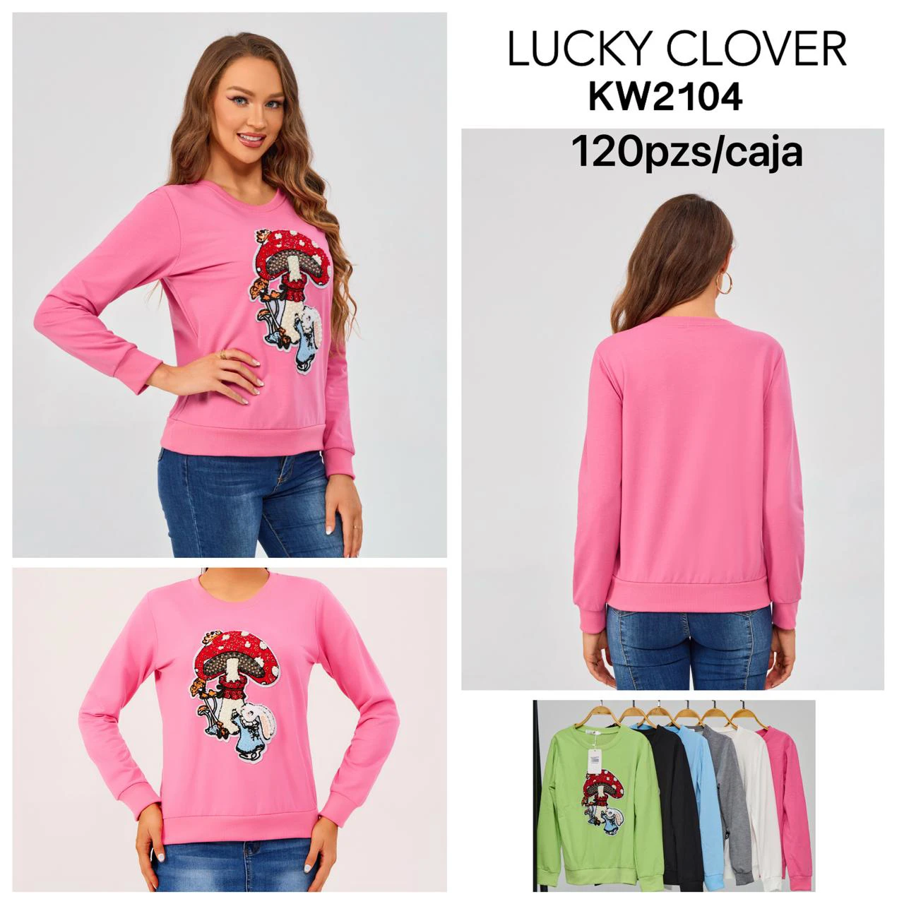 Sudadera estampada de hongo y conejo-KW2104