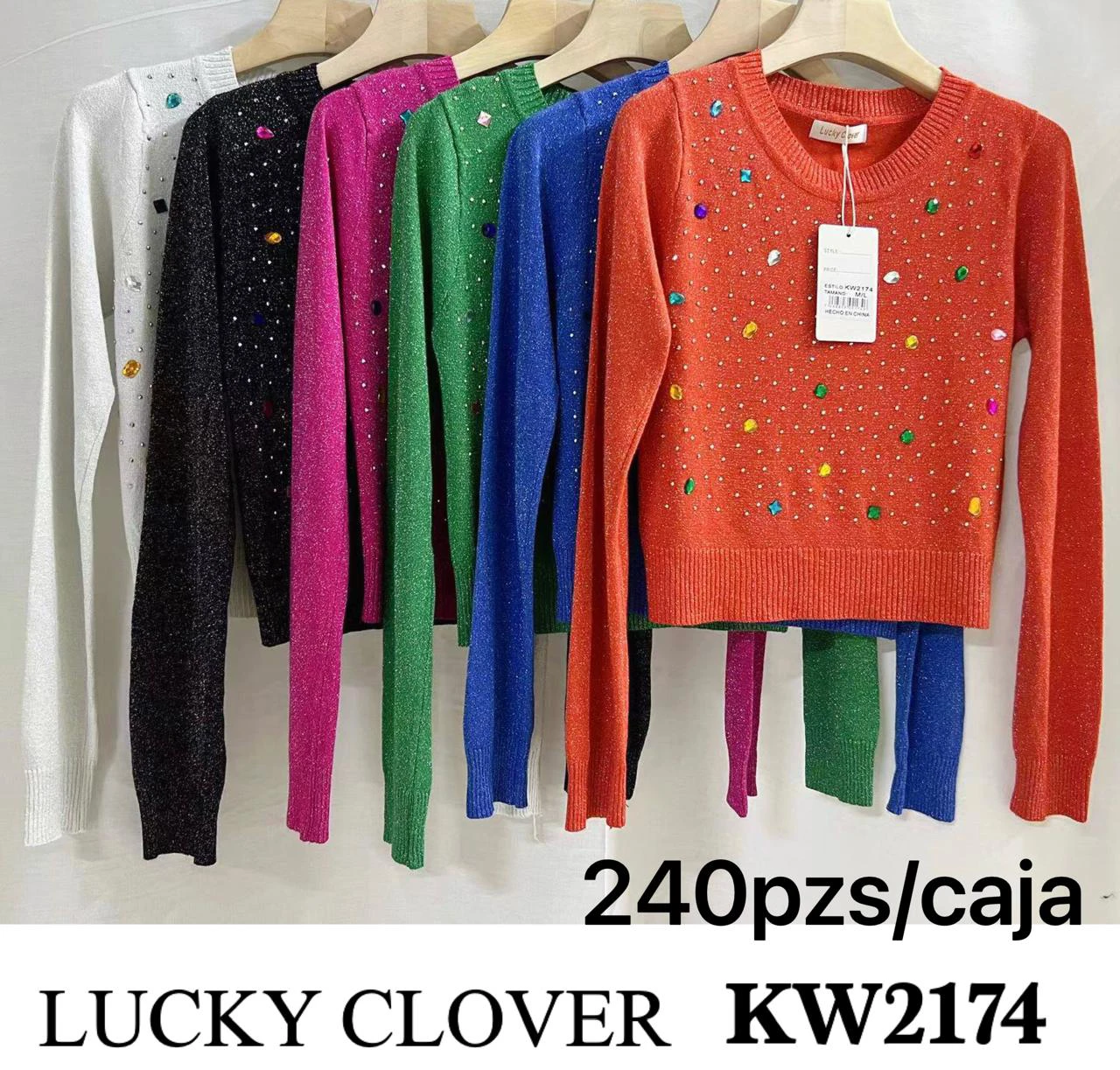 Suéteres de cuello redondo con gemas-KW2174