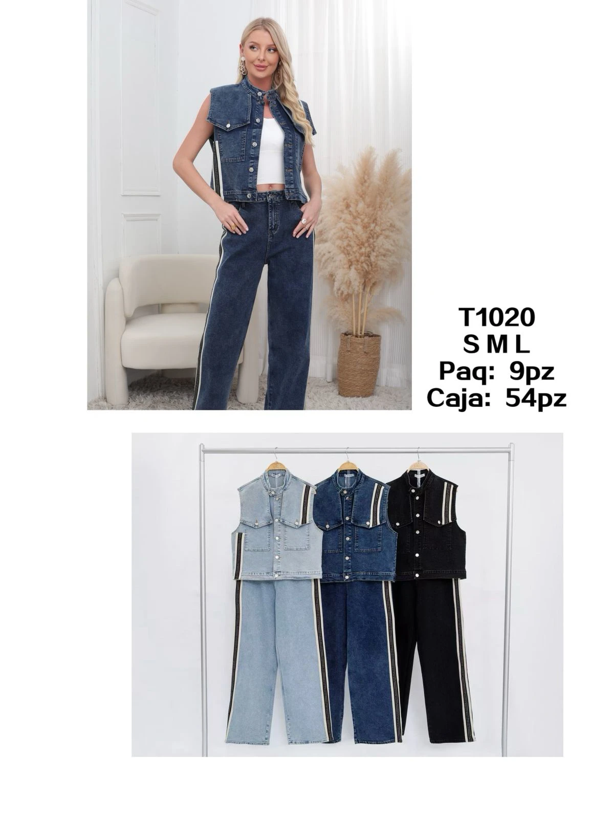 Conjunto chaleco y pantalón con línea lateral-T1020