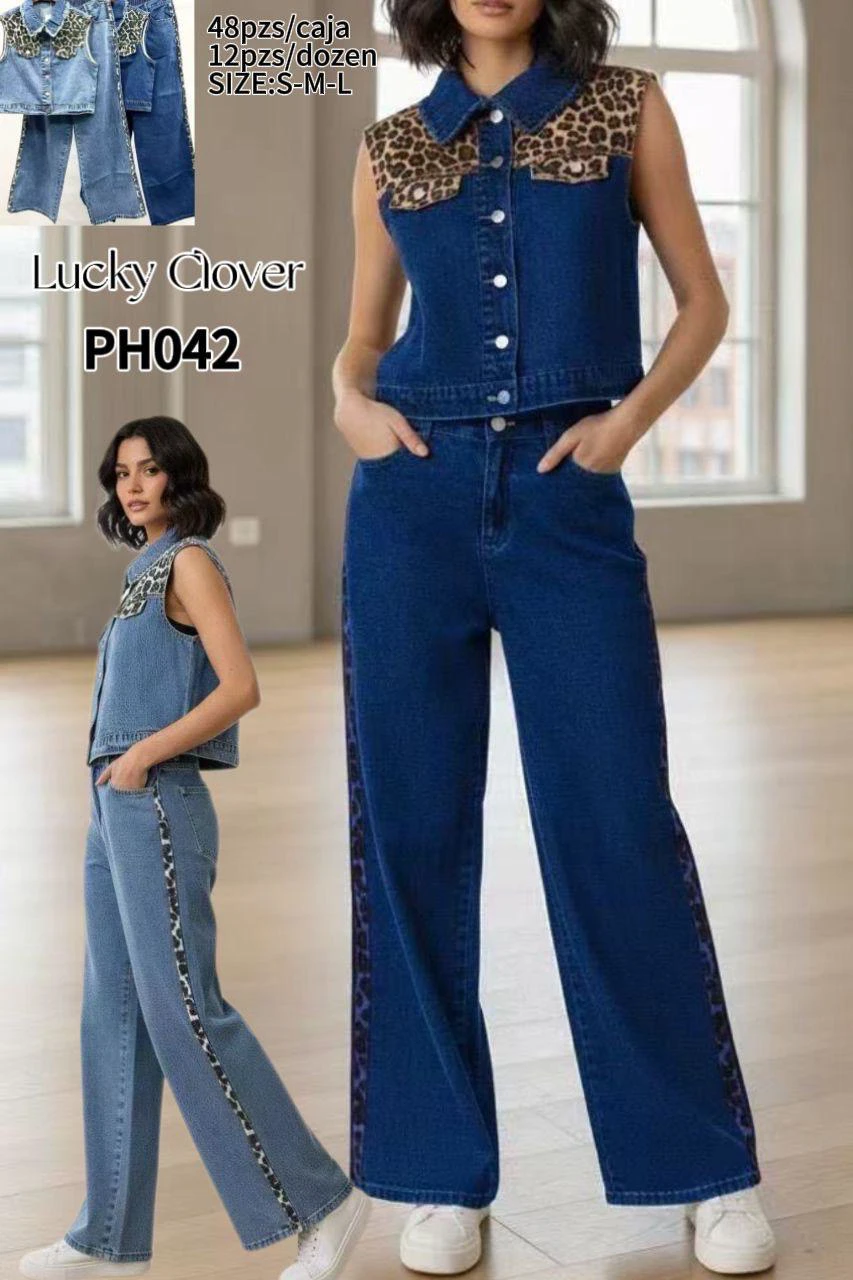 Conjunto Lucky Clover de chaleco y pantalón denim-PH042
