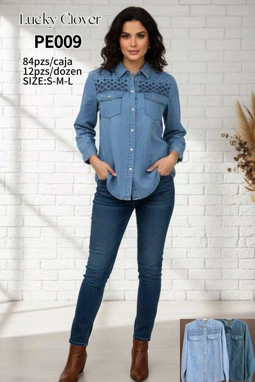 Camisa de mezclilla con diseño bordado-PE009