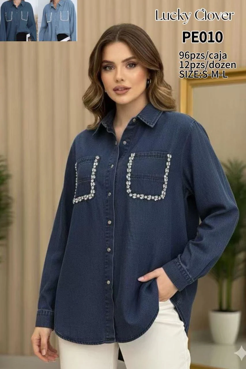 Camisa de mezclilla con pedrería-PE010