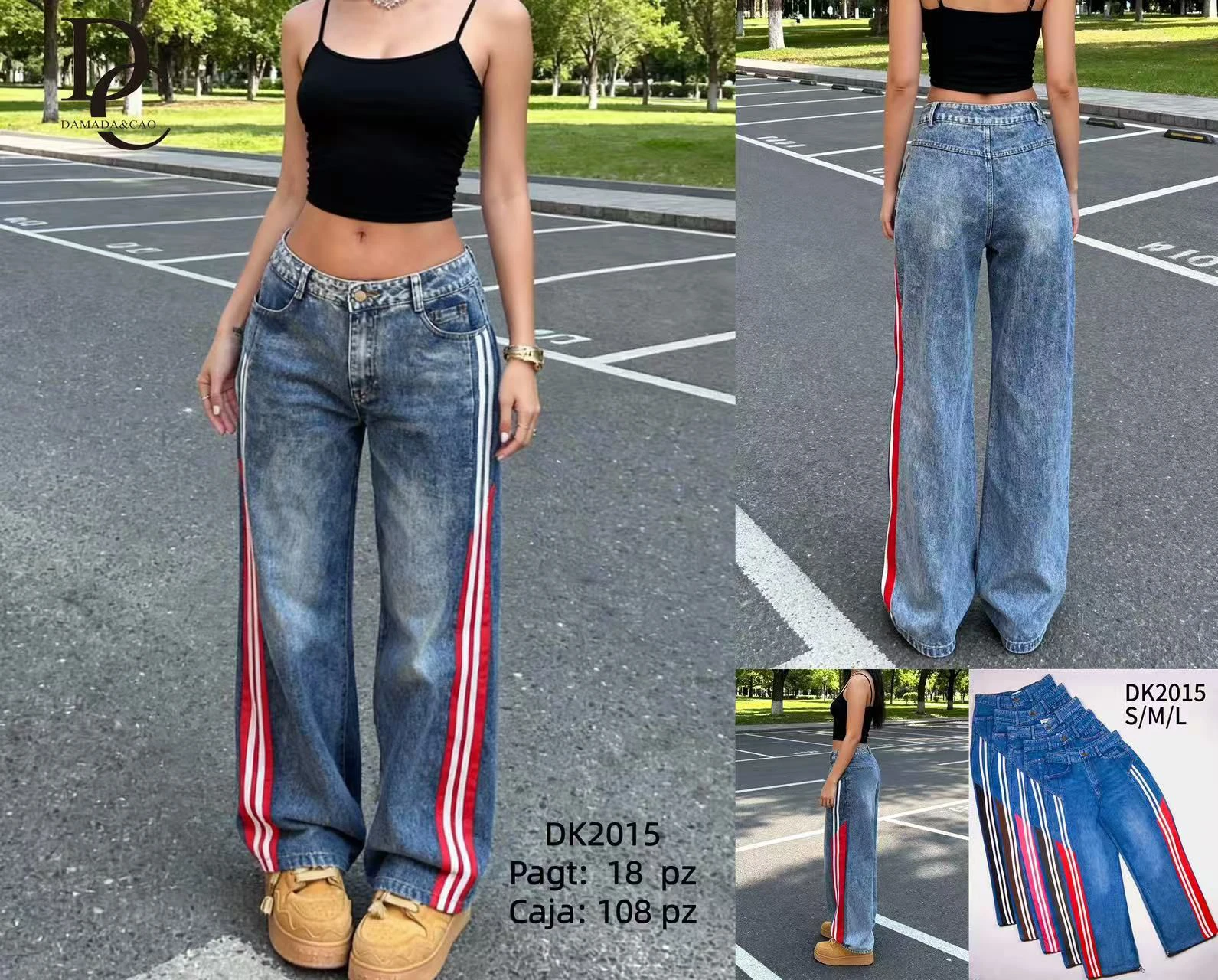 Jeans de mujer corte recto con rayas laterales-DK2015