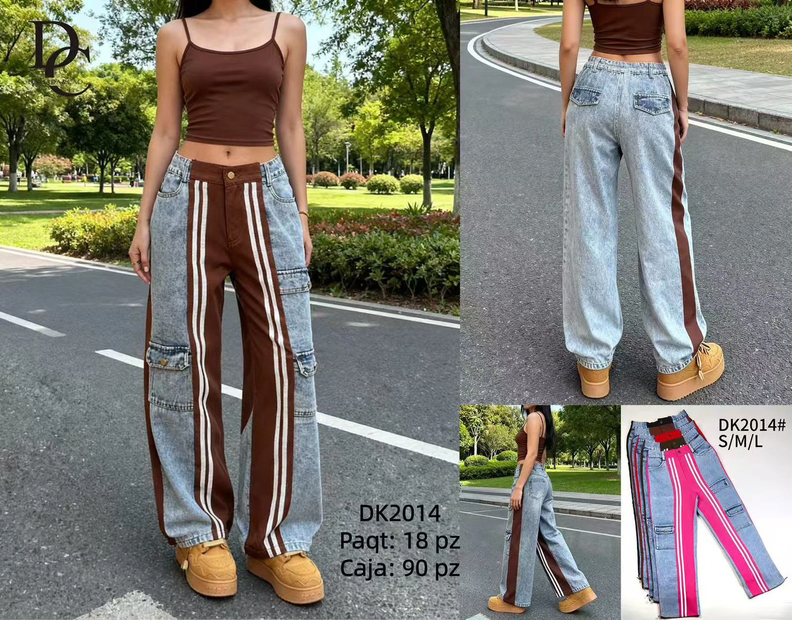 Jeans con paneles y rayas laterales para mujer-DK2014