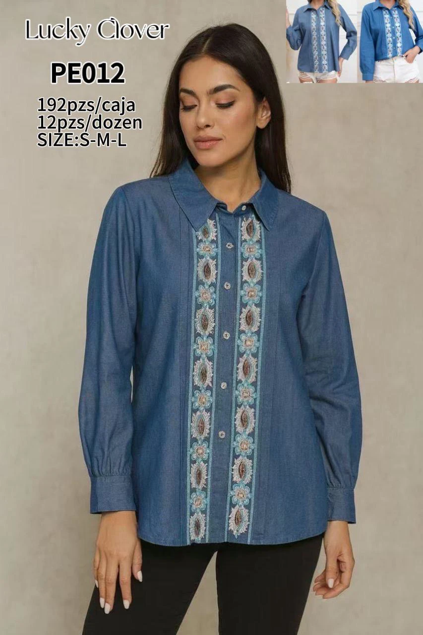 Blusa de mezclilla con bordado en el pecho-PE012