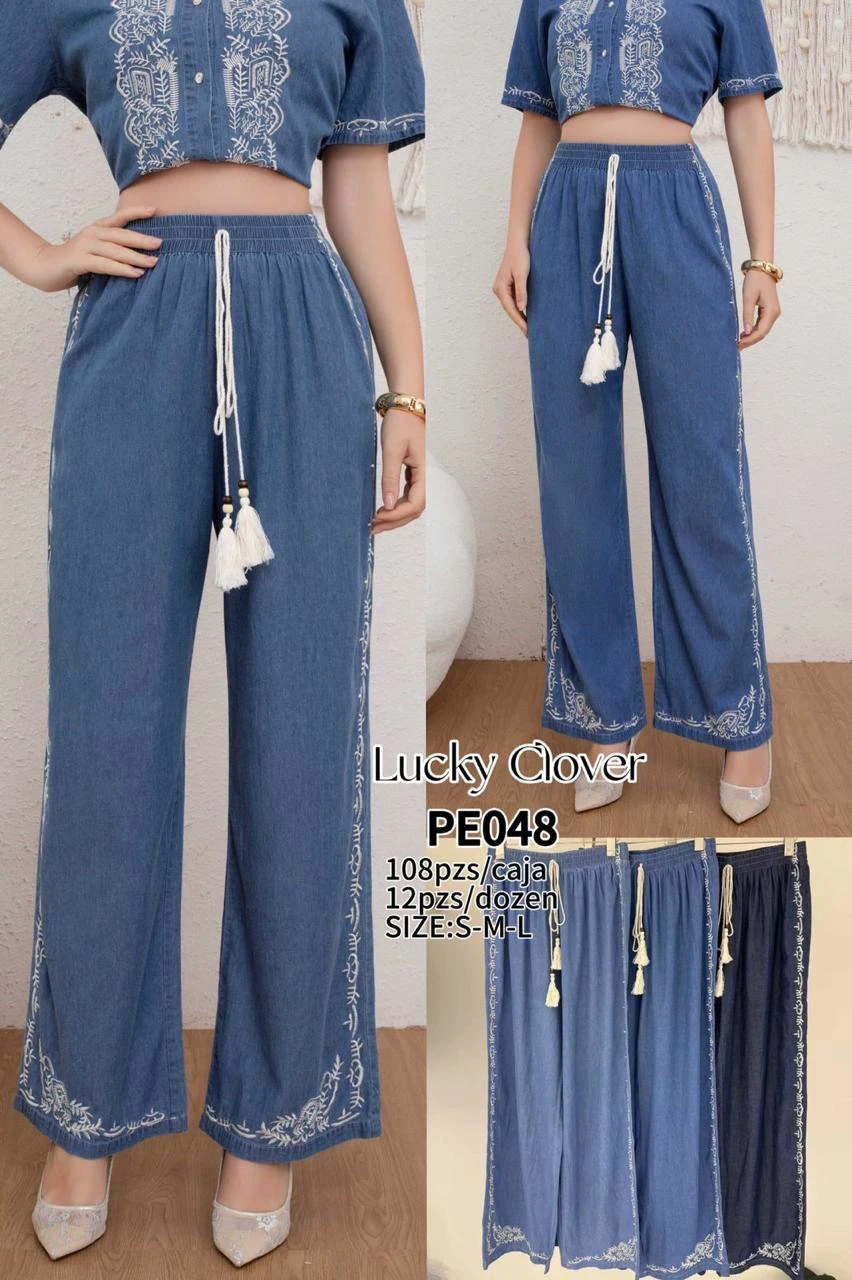 Pantalón denim bordado-PE048