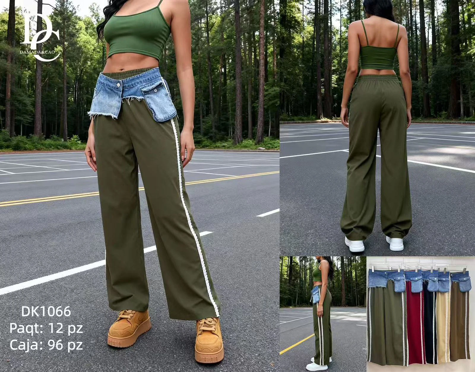 Pantalones con detalle tipo mezclilla en la cintura y raya lateral-DK1066