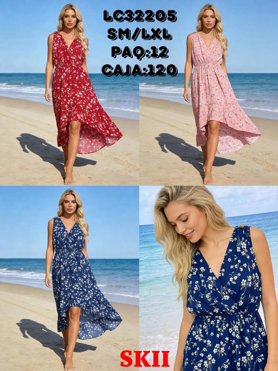 Vestido largo floral con cuello en V-LC32205