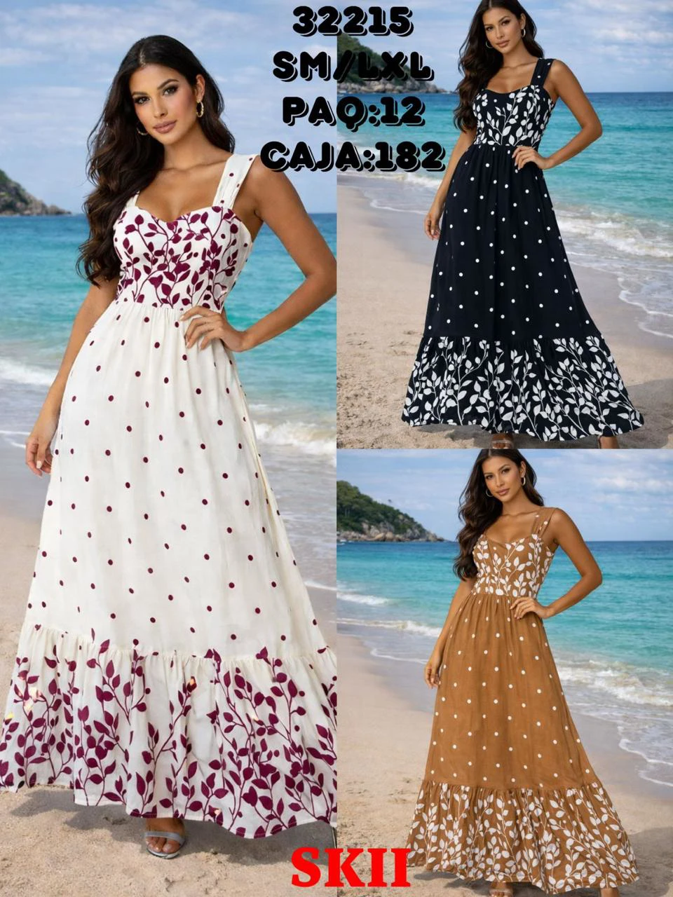Vestido Maxi con Estampado Floral y Lunares-LC32215