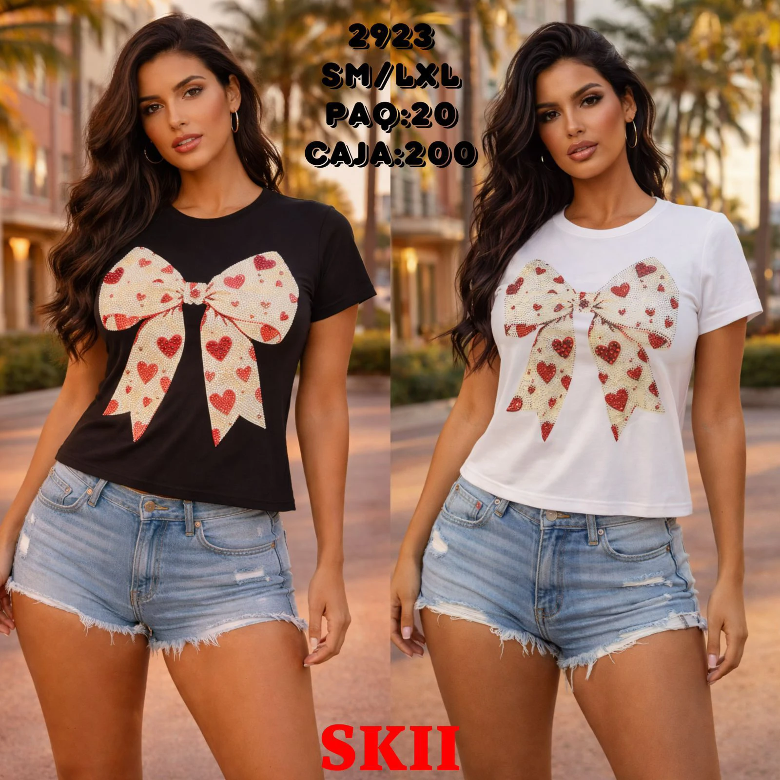 Playera con estampado de moño y corazones-2923