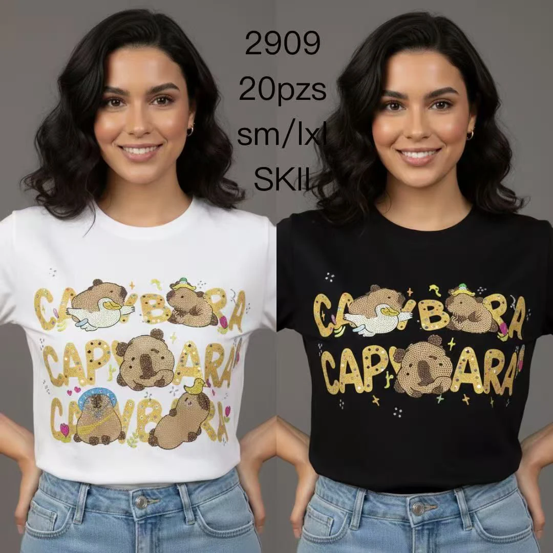 Playera de manga corta con estampado de capibaras-2909