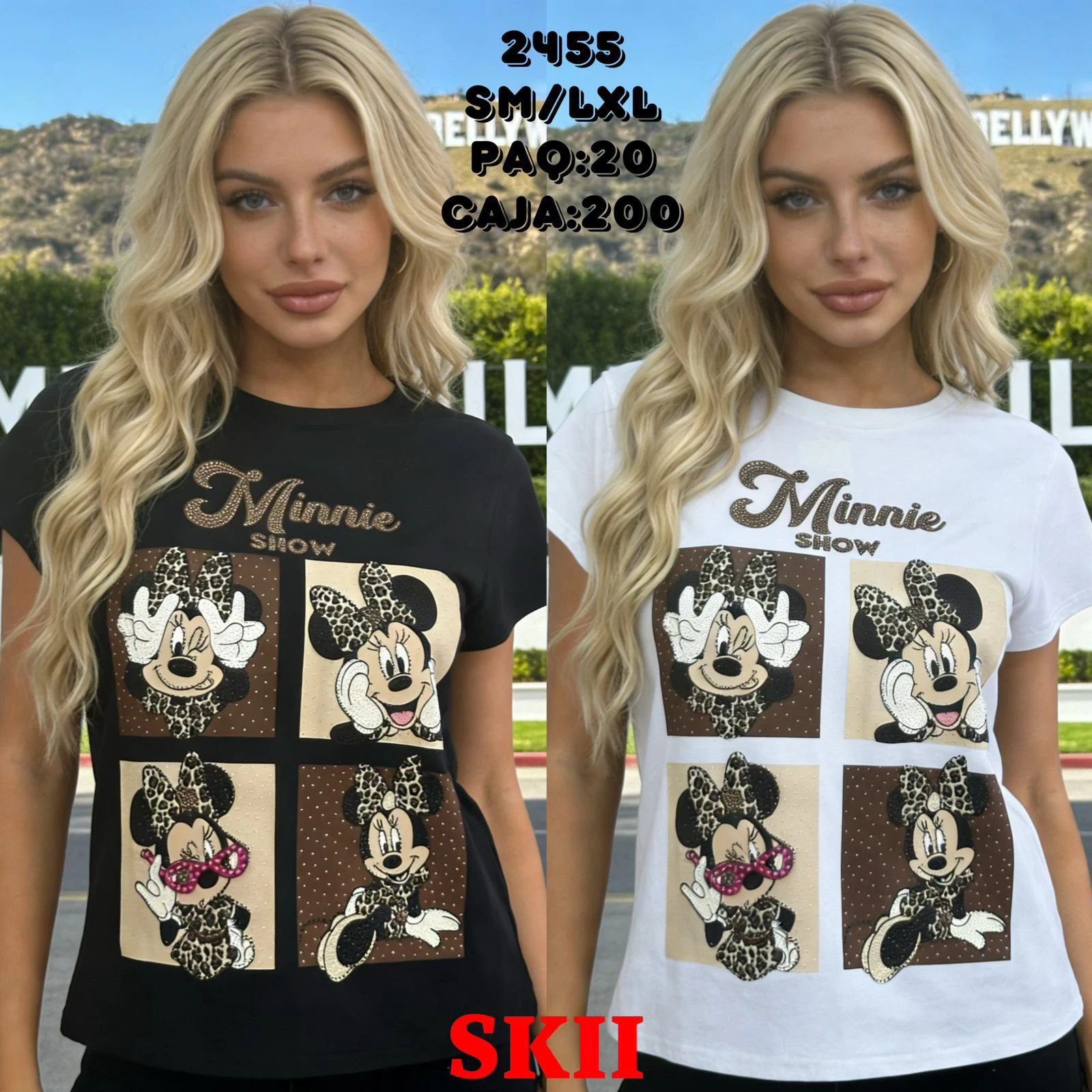 Playera Minnie con Estampado de Cuadros-2455