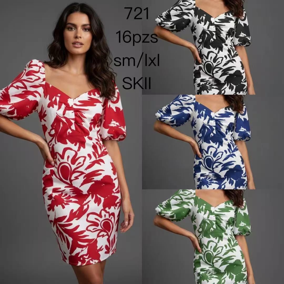Vestido floral con mangas abullonadas-721