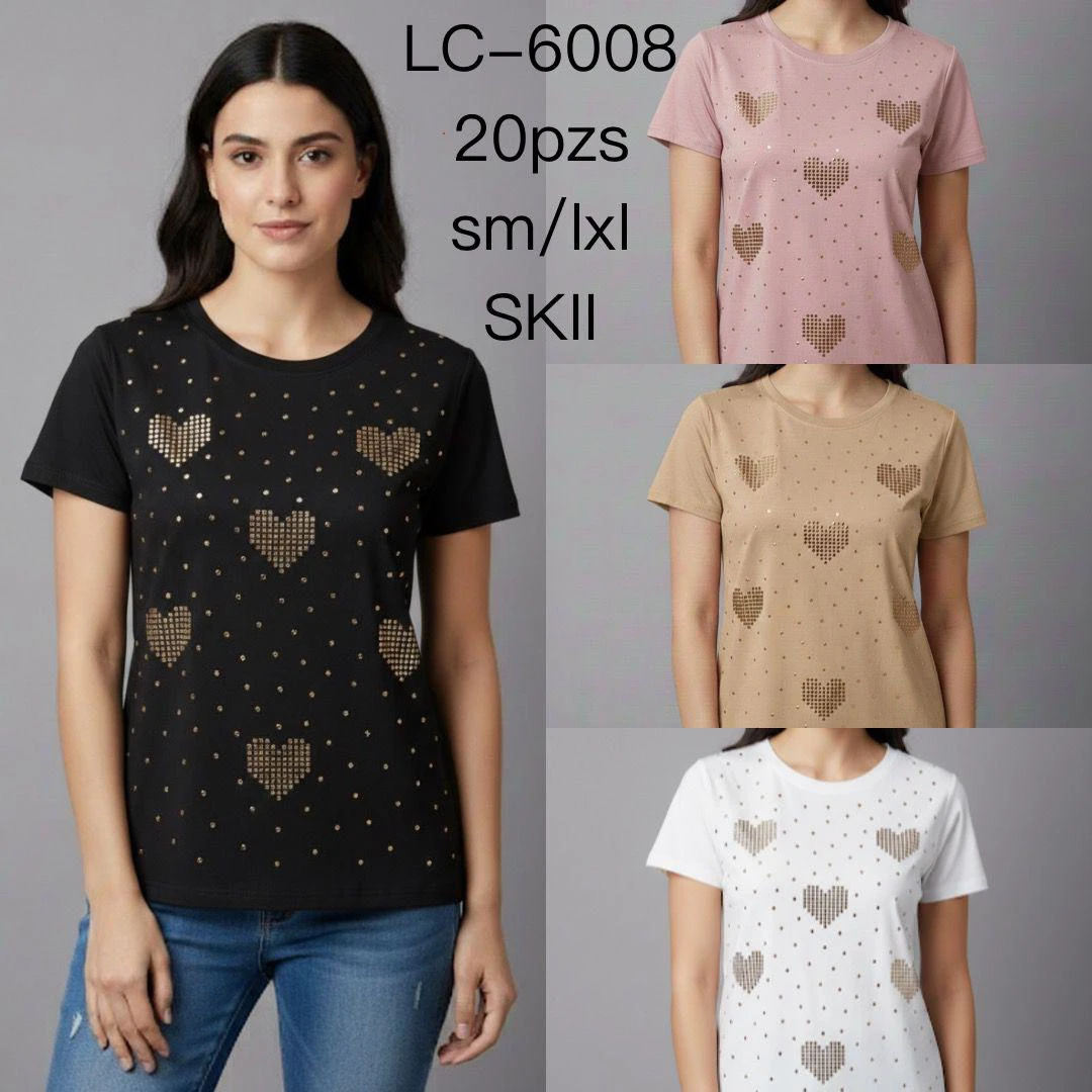 Playera con decoración de corazones-LC6008