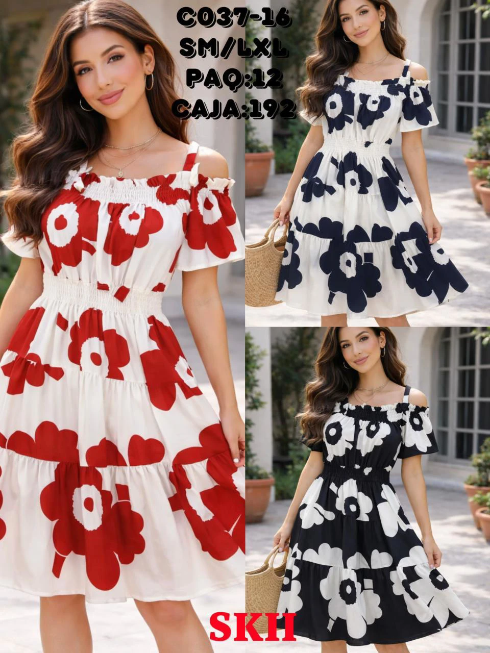 Vestido Casual Estampado con Hombros Descubiertos-C037-16