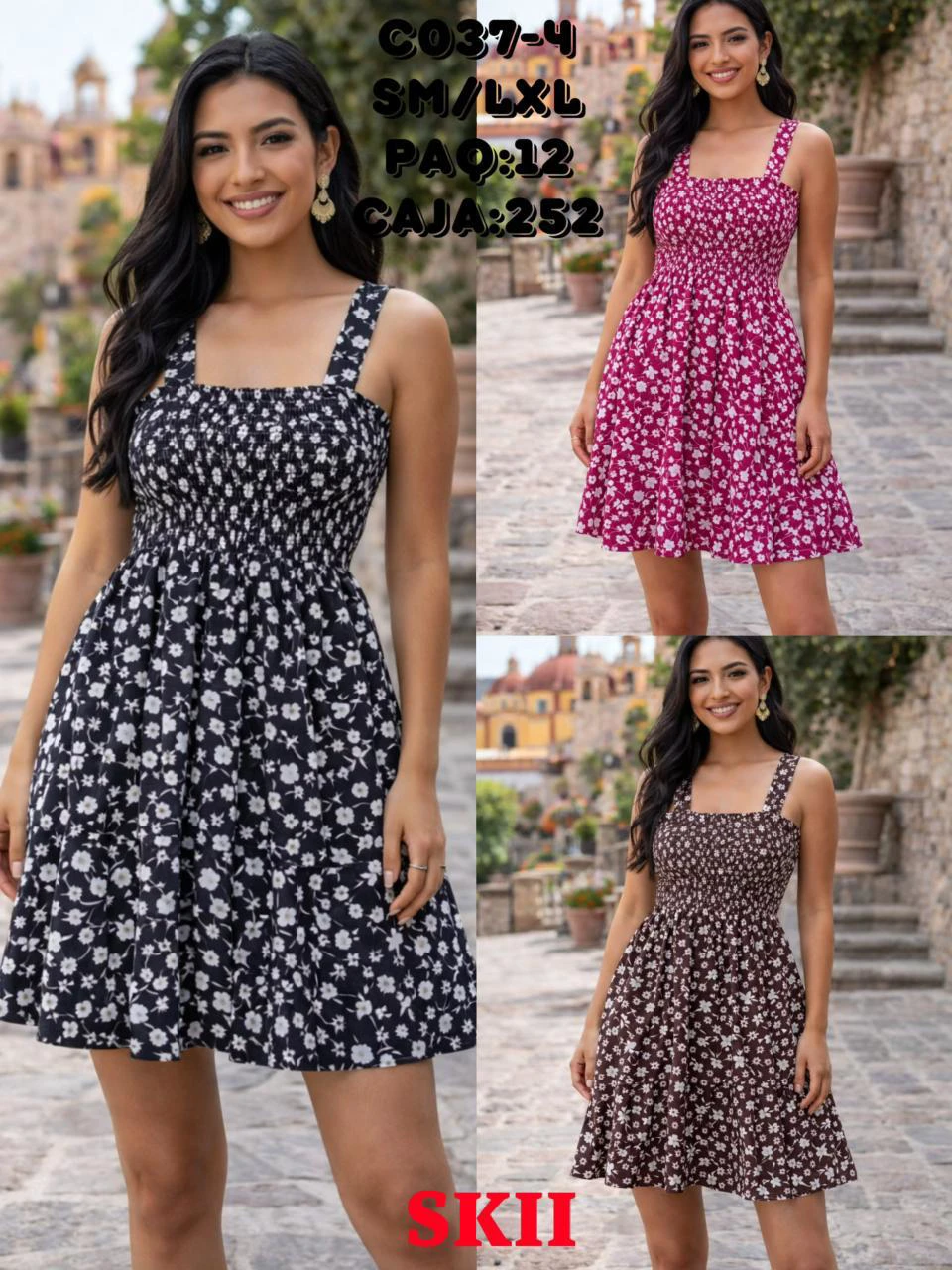 Vestido Corto de Tirantes con Estampado Floral-C037-4