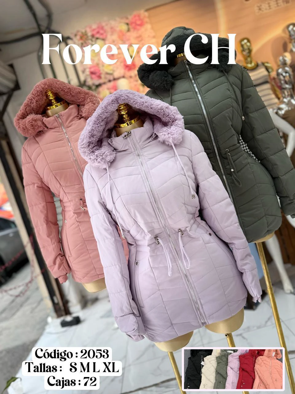 Chamarra Acolchada con Capucha y Pelo Sintético Forever CH-2053