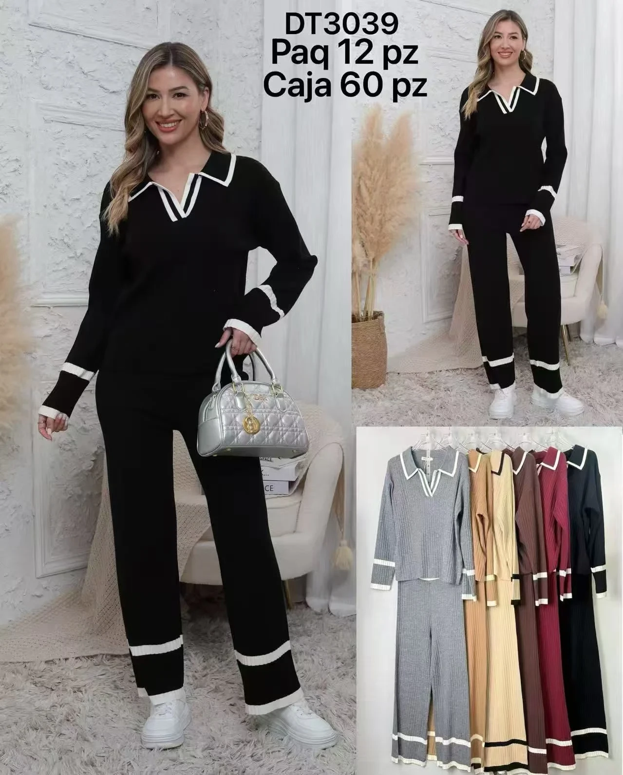 Conjunto de pantalón y suéter Con ribete-DT3039