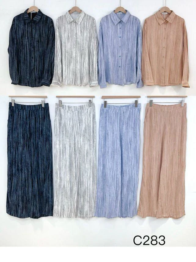 Conjunto de camisa y pantalón plisado-C283
