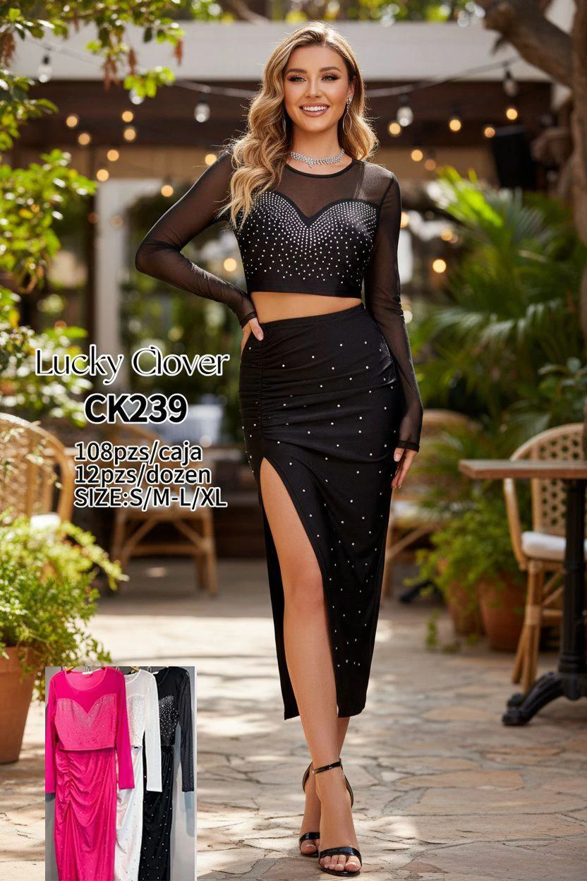 Conjunto de top y falda con pedrería-CK239
