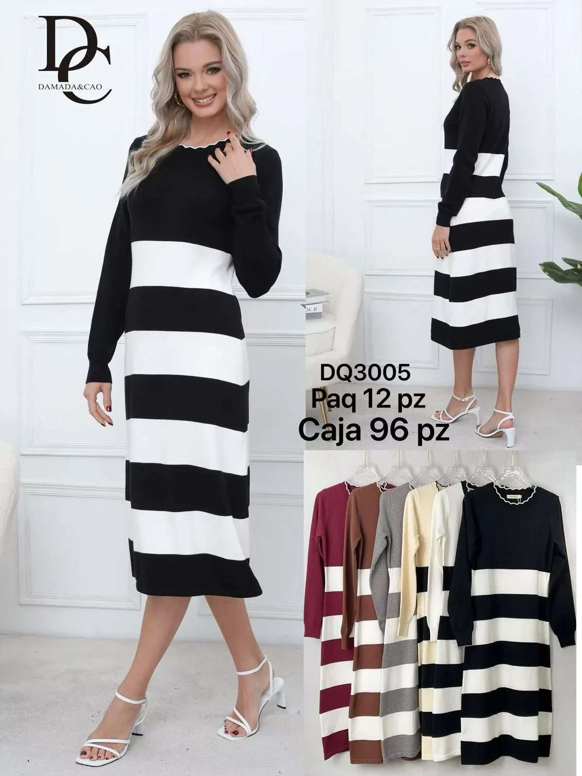 Vestido midi a rayas-DQ3005