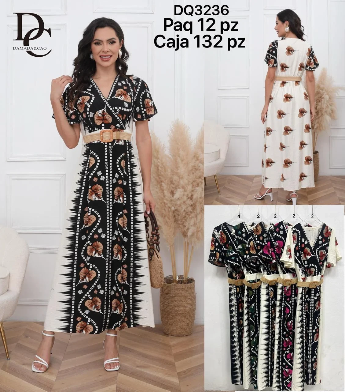 Vestido estampado con cinturón-DQ3236
