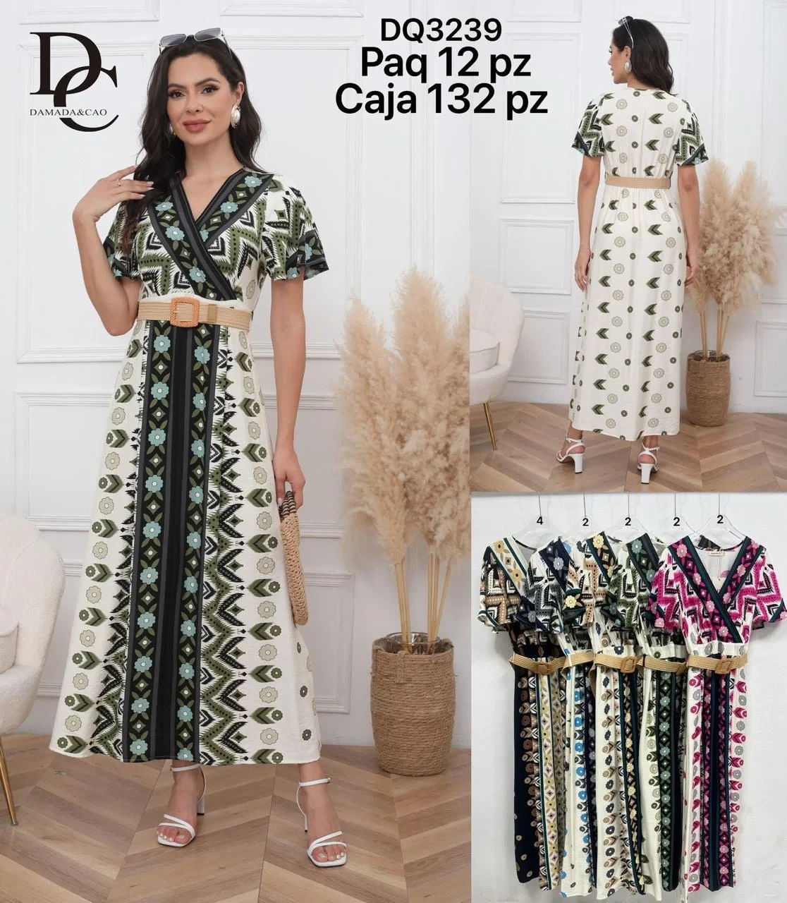 Vestido estampado con cinturón-DQ3239
