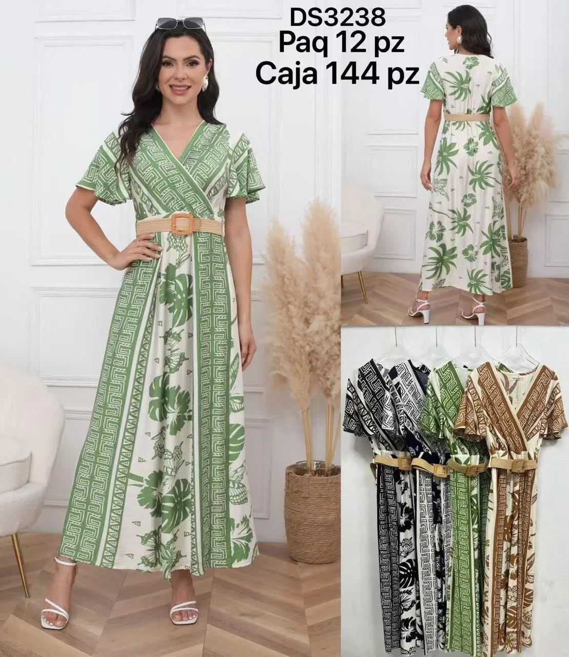 Vestido estampado con cinturón-DS3238