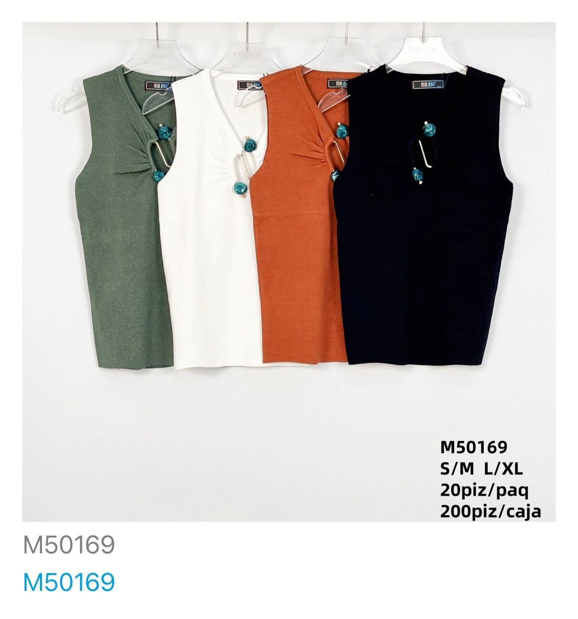 Top sin mangas con detalle de cuentas-M50169