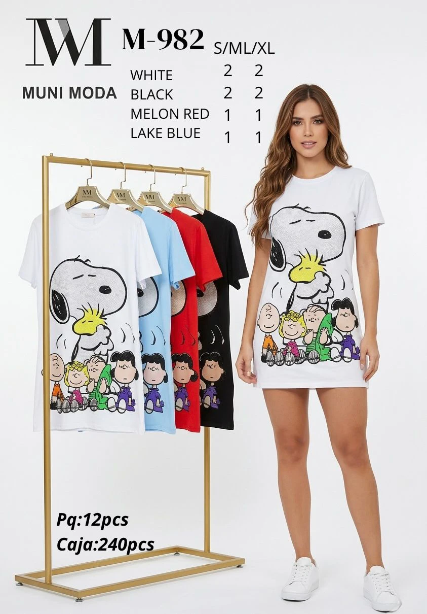 Vestido Playera con Estampado de Snoopy-M-982