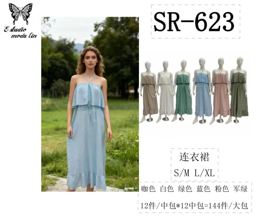 Vestido largo de tirantes con volantes-SR-623