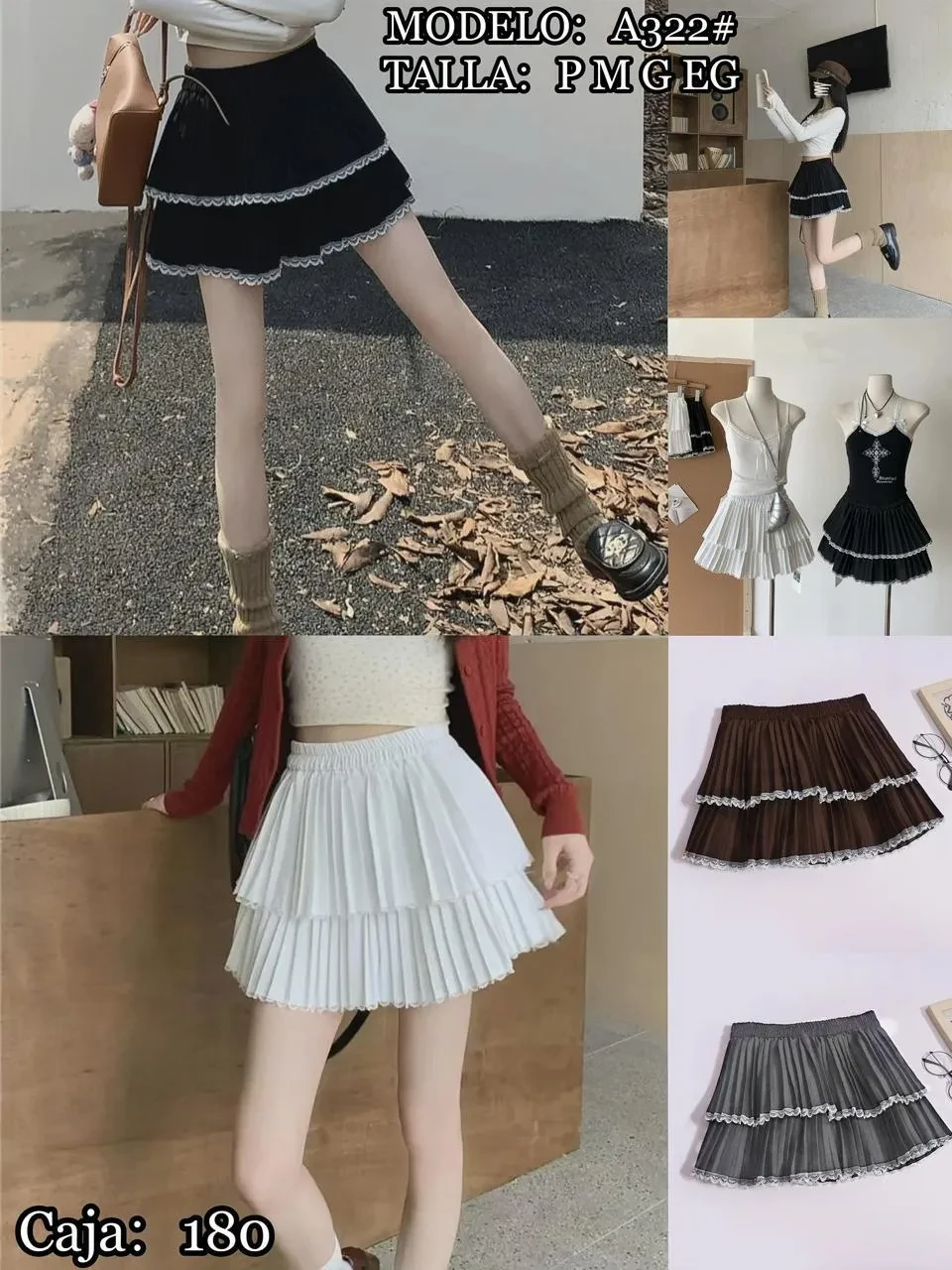 Falda Plisada Con Encaje-A322