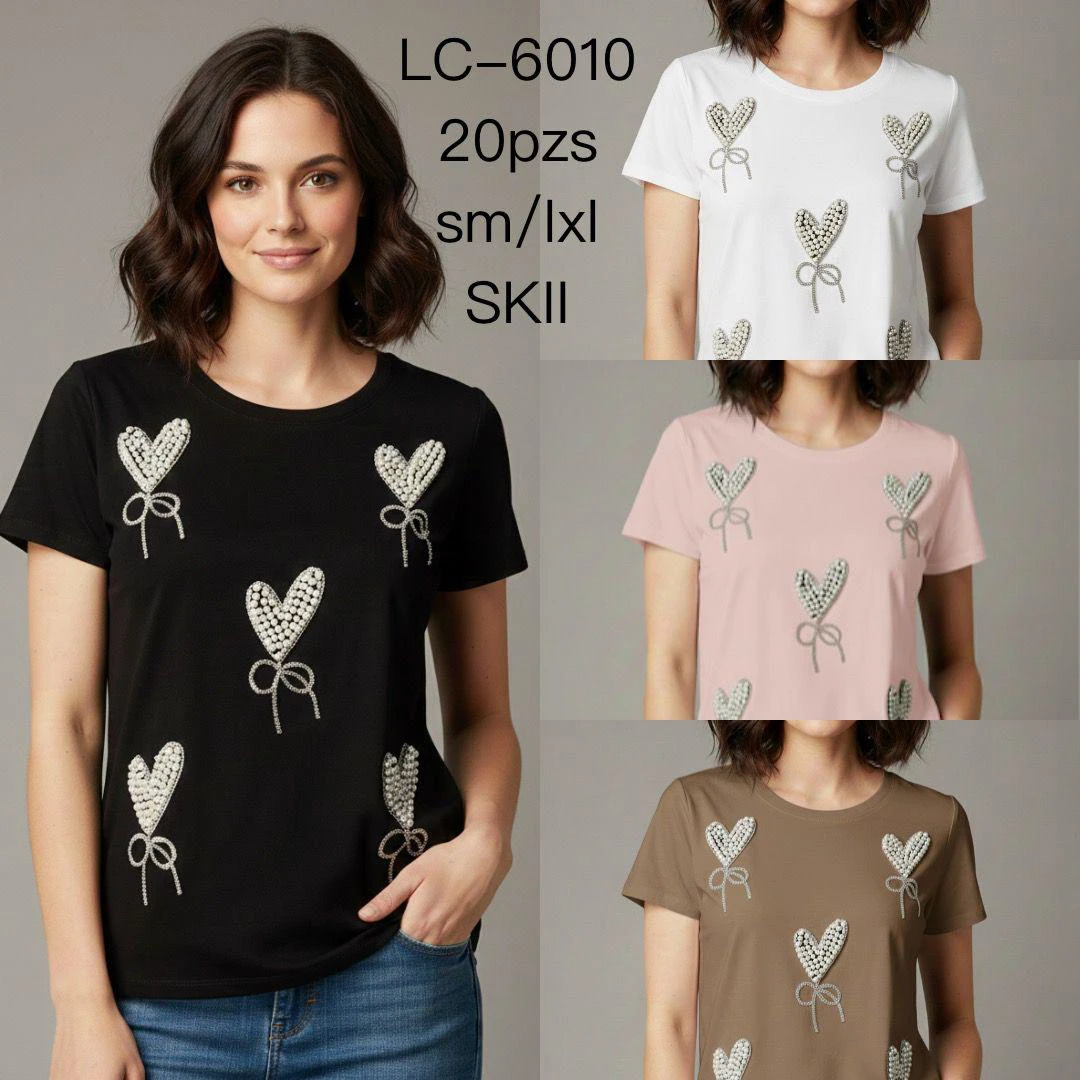 Playera de manga corta con diseño de corazones-LC6010