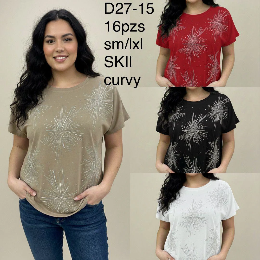 Playera con diseño de estrellas de pedrería-D27-15