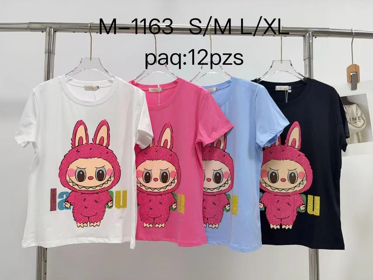 Playeras de manga corta con estampado de conejo-M-1163