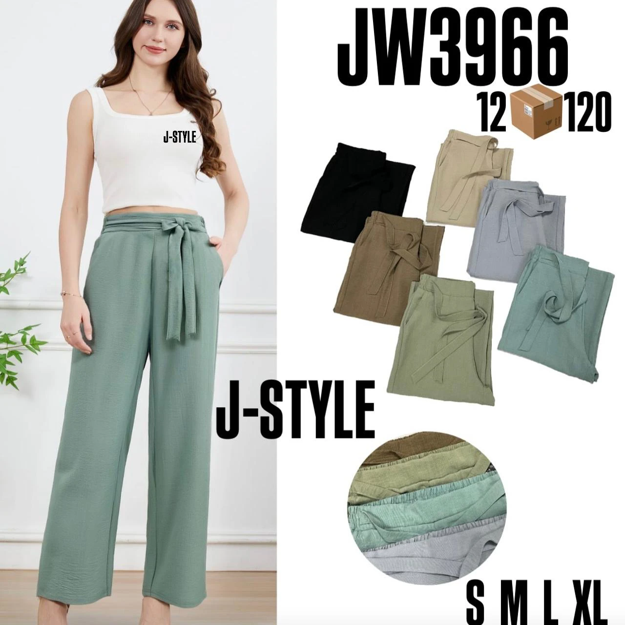 Pantalones anchos con lazo-JW3966