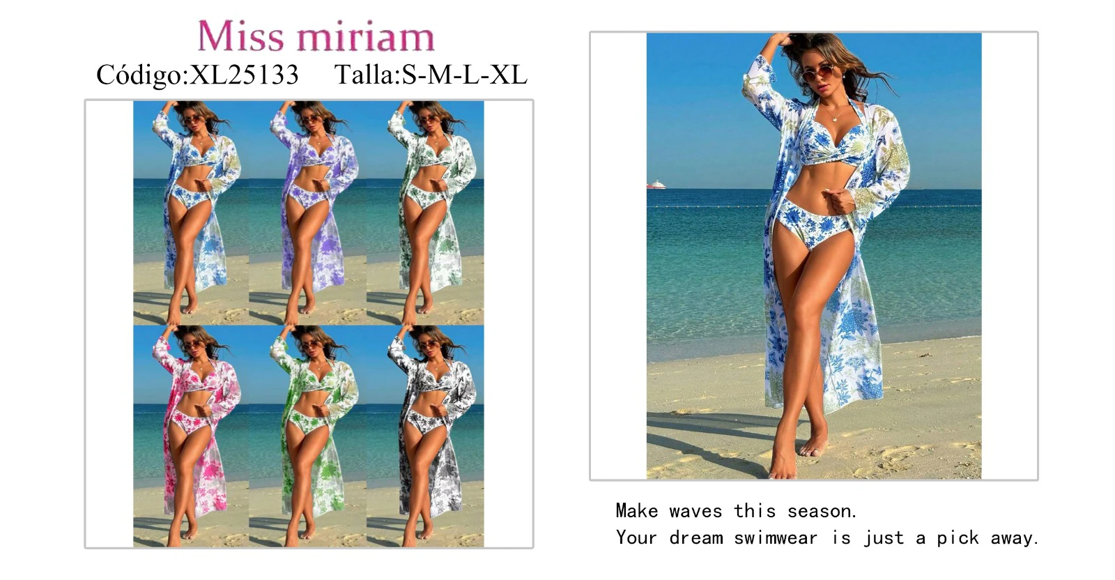 Conjunto de bikini con salida de playa y estampado floral-XL25133