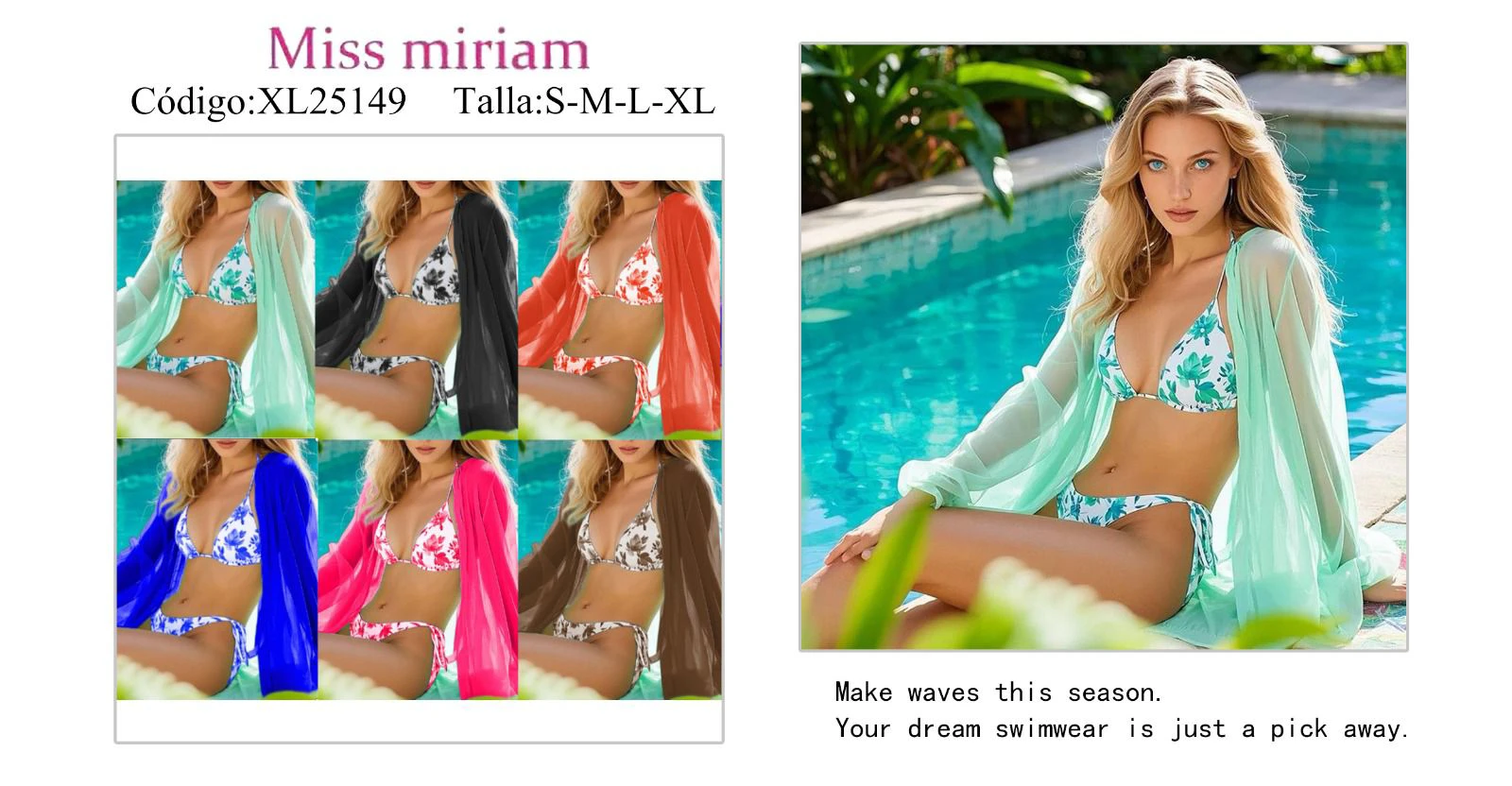 Conjunto de bikini con kimono de playa-XL25149
