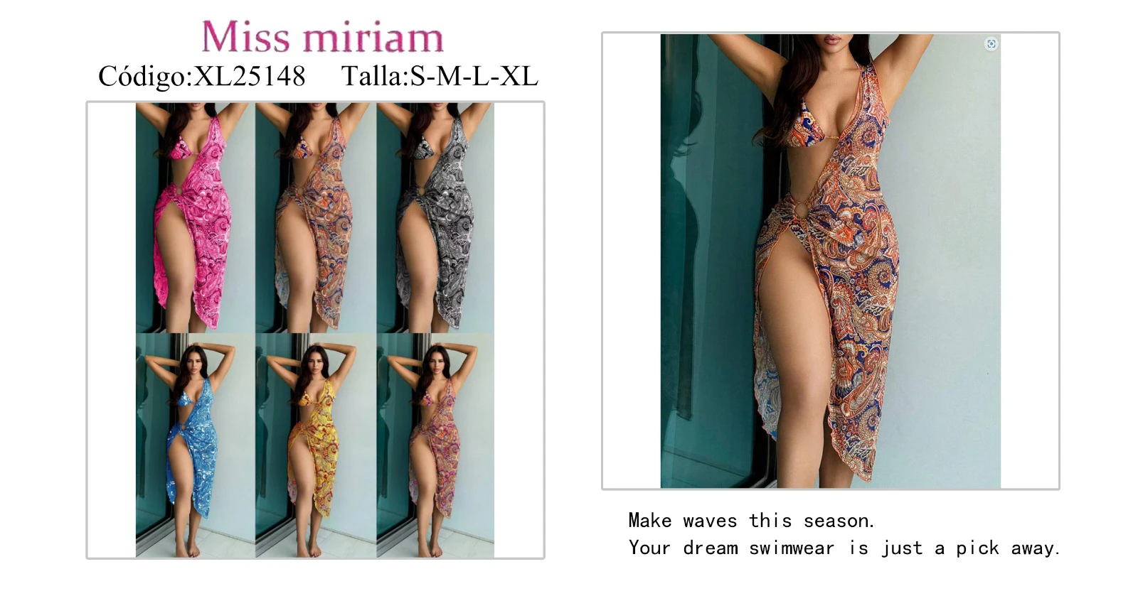 Bikini de dos piezas con pareo estampado-XL25148