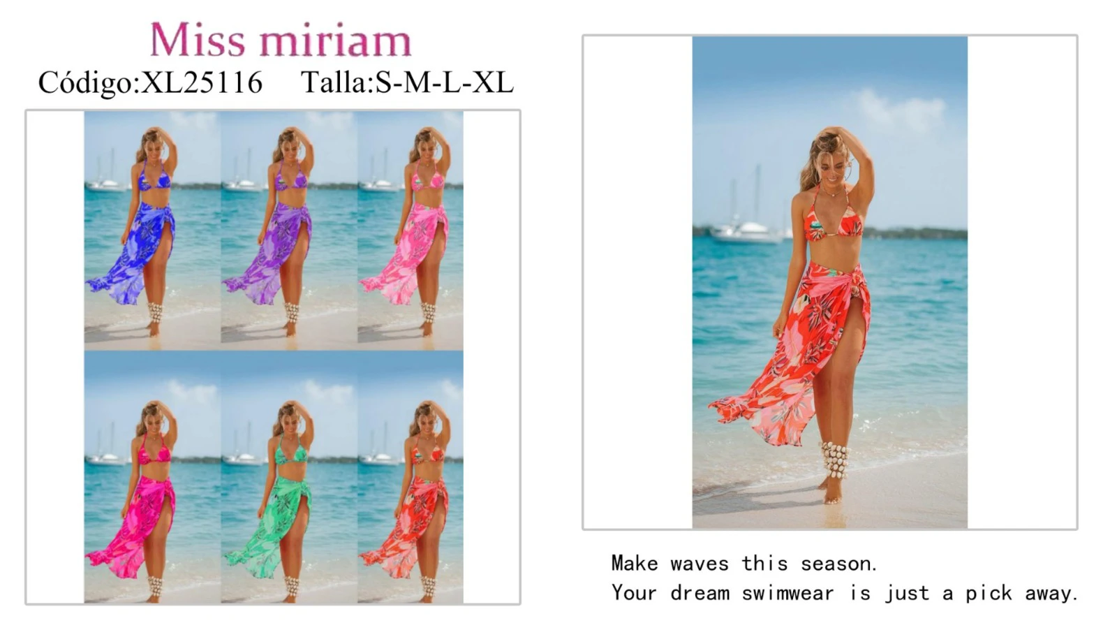Conjunto de bikini y pareo estampado-XL25116