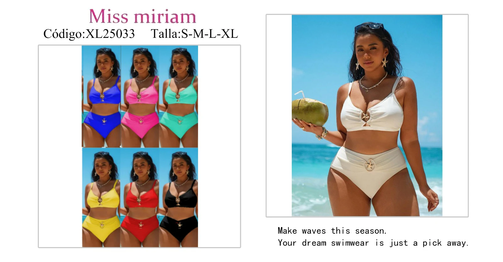 Traje de baño bikini de dos piezas con top y braguita con detalle de estrella de mar-XL25033