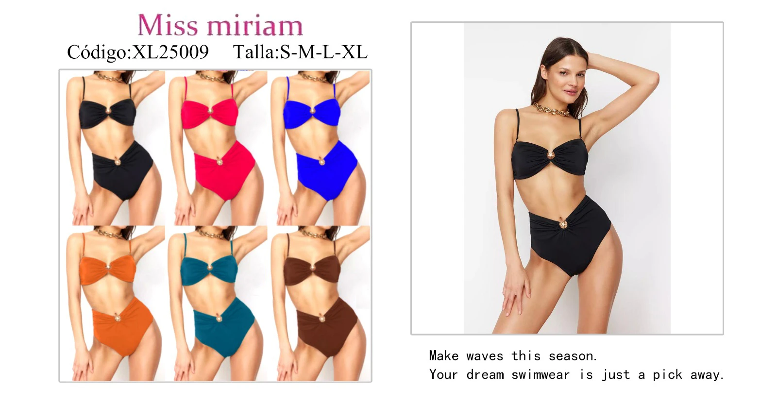 Bikini de dos piezas de cintura alta con detalle frontal-XL25009